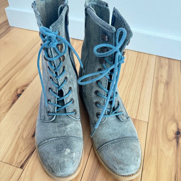 Bed Stu Combat Lace-Up Boots Green Blue Lace - Picture 2 of 5